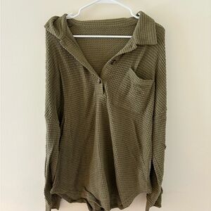 Olive Waffle Knit Long Sleeve Top
